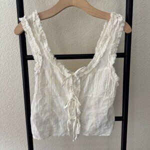Zara Off White Tie-Front Eyelet Tank Top Size Small